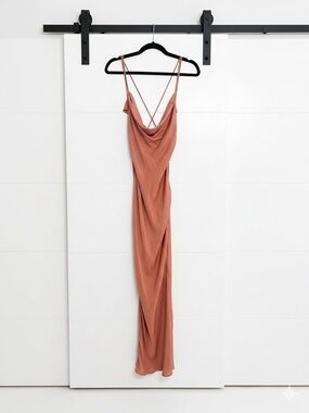 Cowl-Neck Slip Maxi Dress in Terracotta